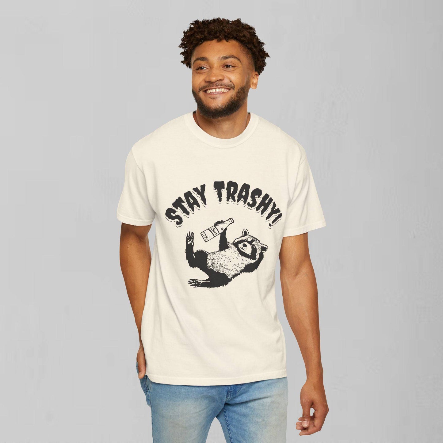 Stay Trashy Drunk Raccoon Tee - Disco Apparel